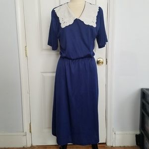 Blair 80's VTG Navy Blue Prairie Style Dress
